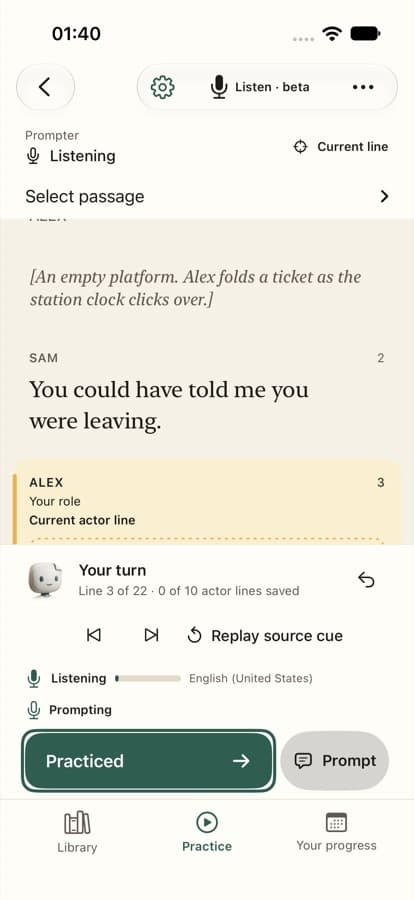 Line Perfect listening for your line during a scene